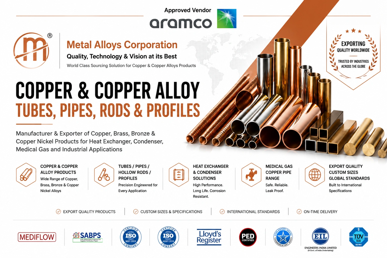 Metal Alloys Corporation — copper, brass and bronze tubes, pipes, rods and profiles